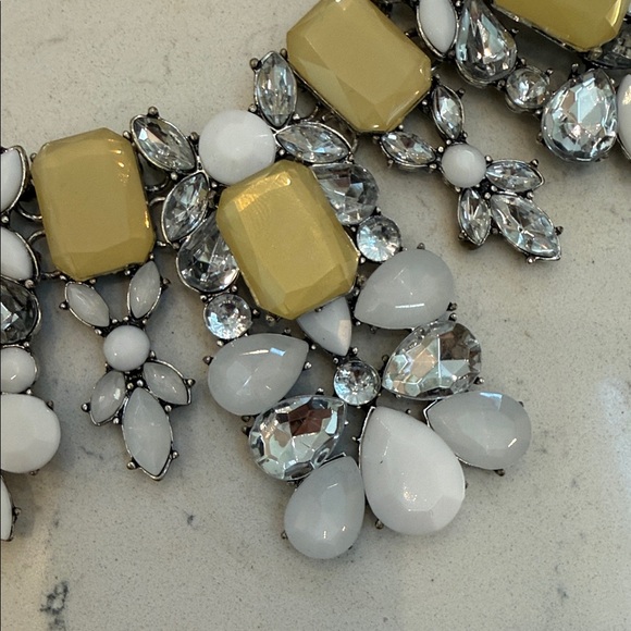 Statement Yellow and White Crystal Bib Necklace - Picture 2 of 5